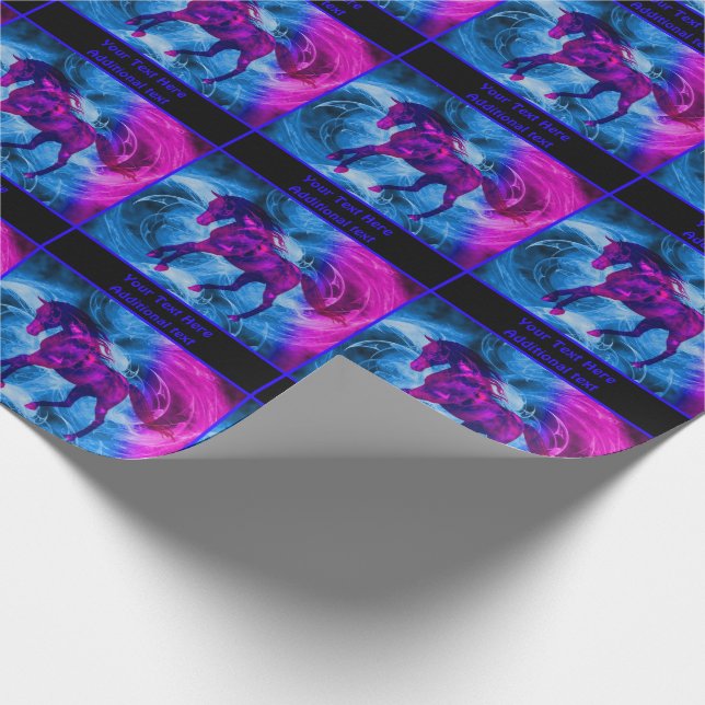 Galloping Black Horse Fantasy Personalized Wrapping Paper (Corner)