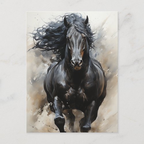 Galloping Black Horse Postcard