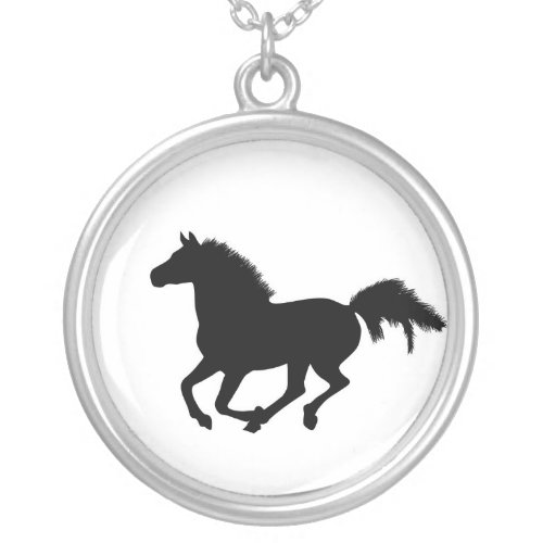 Galloping black horse silhouette necklace gift silver plated necklace