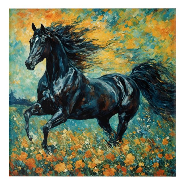 Galloping Black Stallion Acrylic Print (Front)