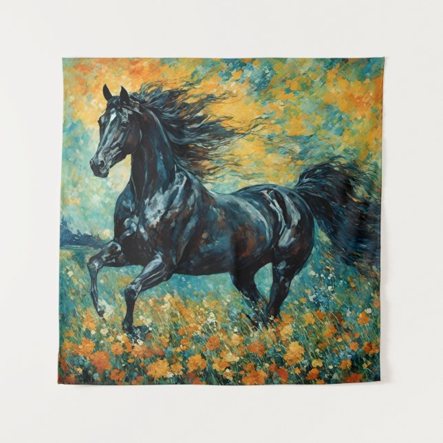 Galloping Black Stallion Tapestry (Front)
