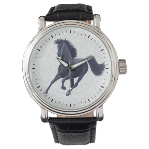 Galloping Black Thoroughbred Horse Watch