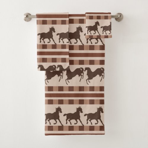 Galloping Brown Horse Stripes Bath Towel Set