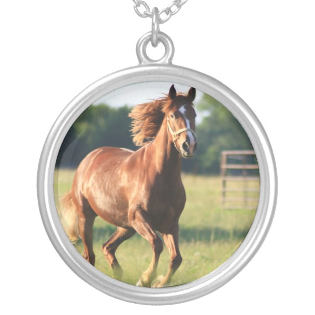Galloping Chestnut Horse Necklace (Front)