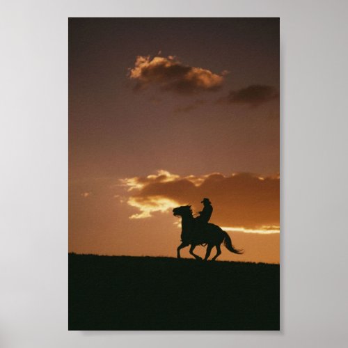 Galloping Cowboy Silhouette Poster