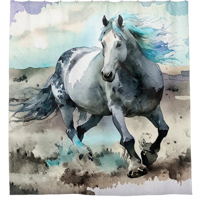 Galloping Draught Horse Watercolour  Shower Curtain (Front)