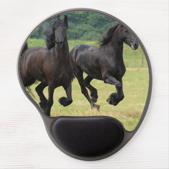 Galloping Friesian Horses Gel Mouse Pad (Front)