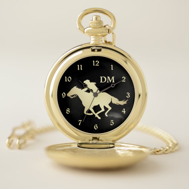 Galloping Gold Horse and Cowboy Pocket Watch (Inside)