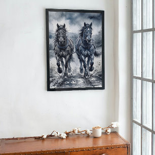 Galloping Grace Watercolor Horses Canvas Print
