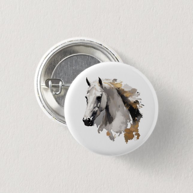 Galloping Grace White Horse Art Button (Front & Back)