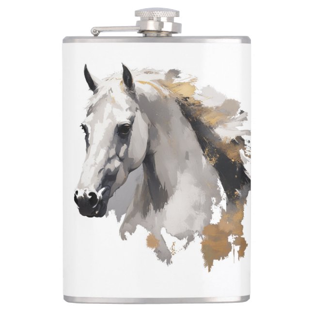 Galloping Grace White Horse Art Flask (Front)