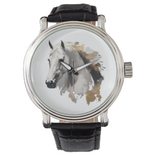 Galloping Grace White Horse Art Watch