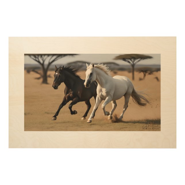 Galloping Harmony: Horses of the Savannah Wood Wall Art (Front)