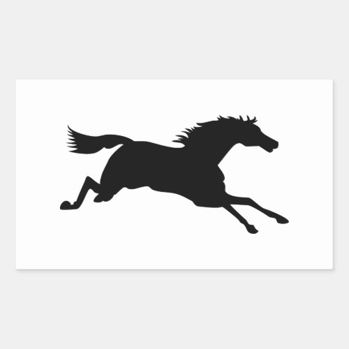 Galloping Horse Black Animal Silhouette Rectangular Sticker