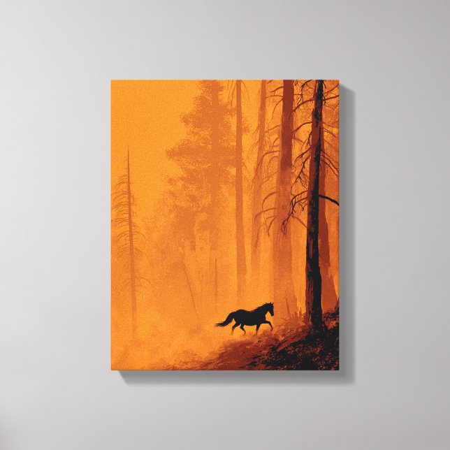 Galloping Horse Blaze Orange Forest Art Canvas Print (Front)