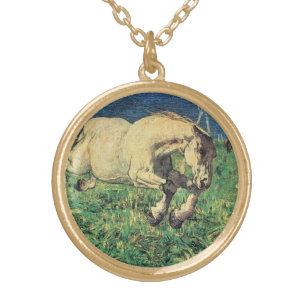 Galloping Horse by Giovanni Segantini, Vintage Art Gold Plated Necklace