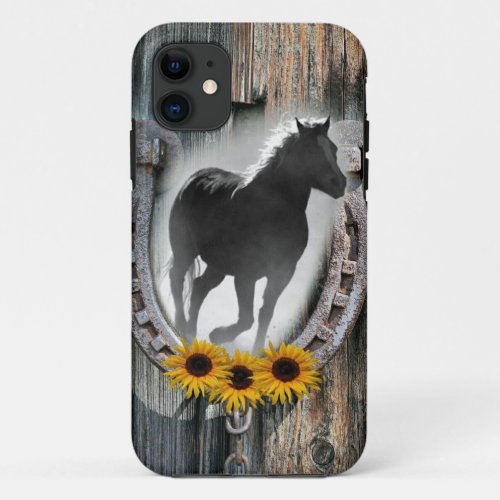 Galloping Horse Cowboy Boots Horseshoe Sunflowers iPhone 11 Case