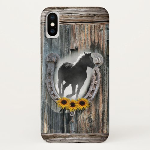 Galloping Horse Cowboy Boots Horseshoe Sunflowers iPhone X Case