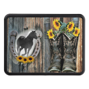 Galloping Horse Cowboy Boots Horseshoe Sunflowers Hitch Cover