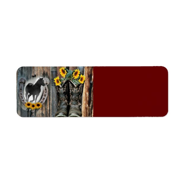 Galloping Horse Cowboy Boots Horseshoe Sunflowers Label (Front)