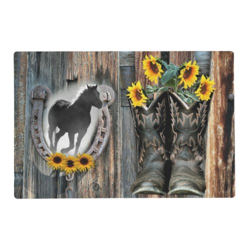 Galloping Horse Cowboy Boots Horseshoe Sunflowers Placemat