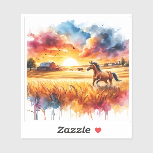 Galloping Horse in Golden Fields Sticker (Sheet)