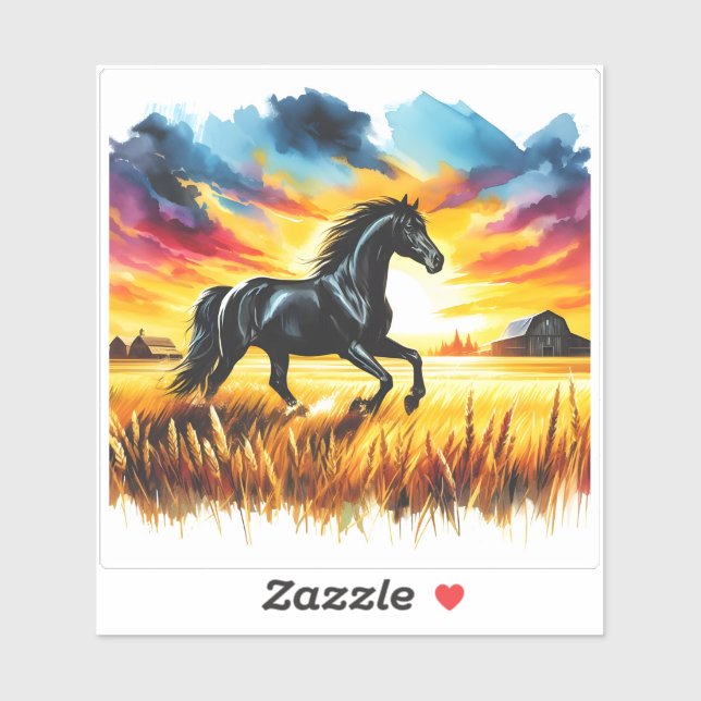 Galloping Horse in Golden Fields Sticker (Sheet)