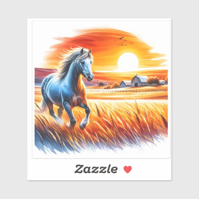 Galloping Horse in Golden Fields Sticker (Sheet)
