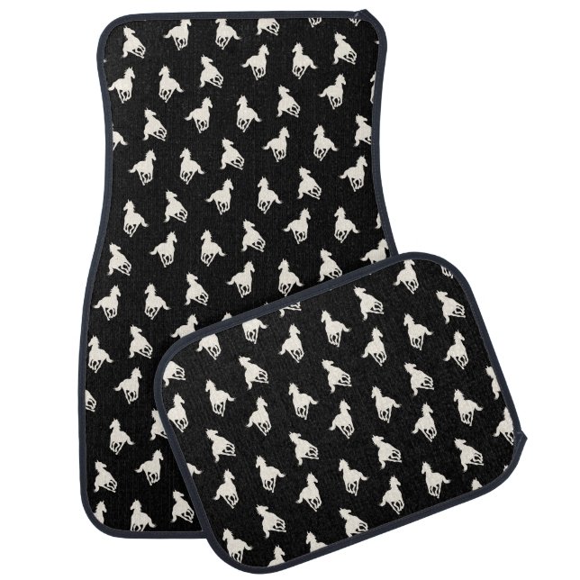 Galloping Horse Pattern in Black Car Mat (Set)