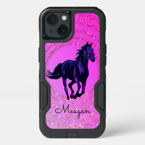 Galloping Horse Sparkle Otterbox Case w Name