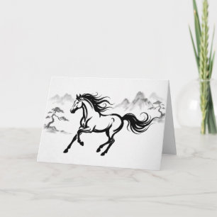 Galloping Horse Sumi-E Ink Art Greeting Card