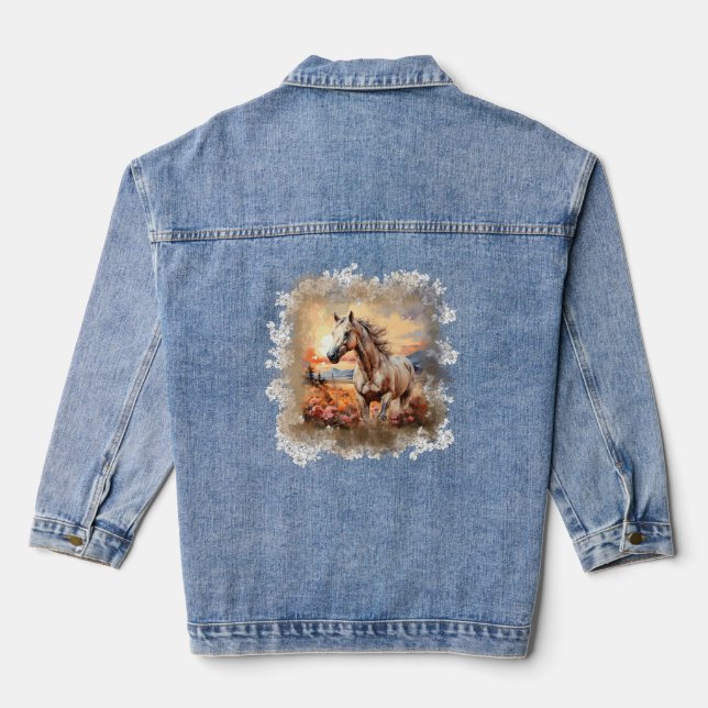 Galloping Horse Sunset Denim Jacket (Back)