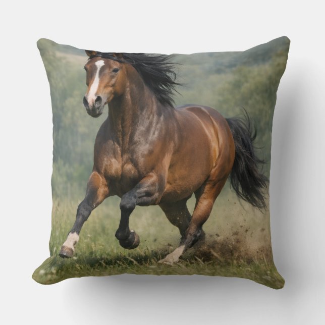 Galloping Horse Throw Pillow – Realistic Equestria (Front)