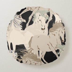 Galloping horse vintage seamless pattern. Square b Round Pillow