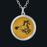Galloping Horse Wild and Free Silver Plated Necklace<br><div class="desc">A fantastic illustration of a galloping horse. This horse is a golden chestnut brown color with a black mane and tail. He can be seen galloping fast with clouds of dust being kicked up by his heels. His mane and tail flying in the breeze. Great for horse lovers.</div>