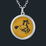 Galloping Horse Wild and Free Silver Plated Necklace<br><div class="desc">A fantastic illustration of a galloping horse. This horse is a golden chestnut brown color with a black mane and tail. He can be seen galloping fast with clouds of dust being kicked up by his heels. His mane and tail flying in the breeze. Great for horse lovers.</div>