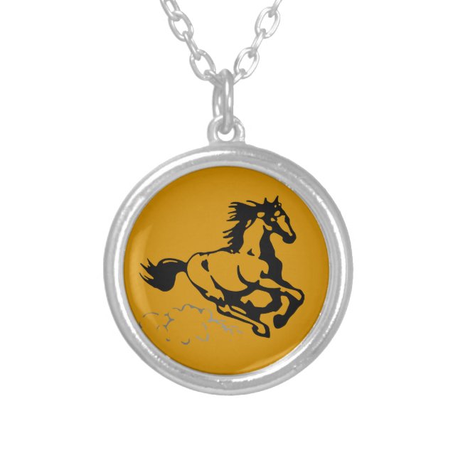 Galloping Horse Wild and Free Silver Plated Necklace (Front)