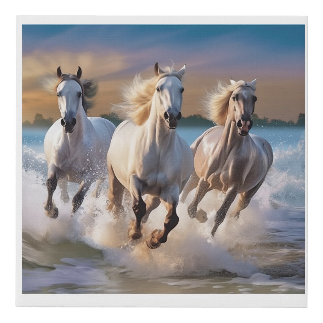 Galloping Horses in Water Faux Canvas Print (Front)