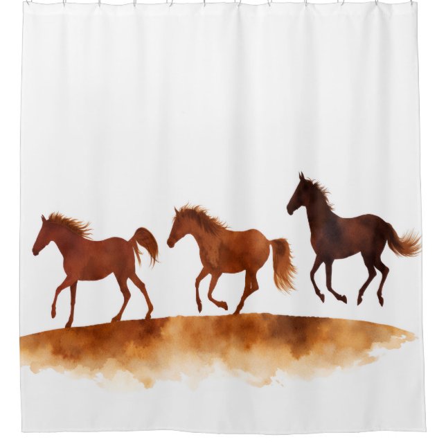 Galloping Horses on Watercolor Plain Shower Curtain (Front)