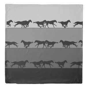 Galloping Horses Silhouettes Duvet Cover