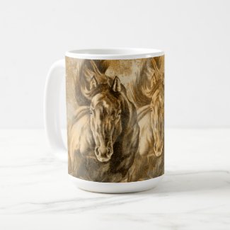 Galloping Horses Trio Black Gold Equestrian Mug