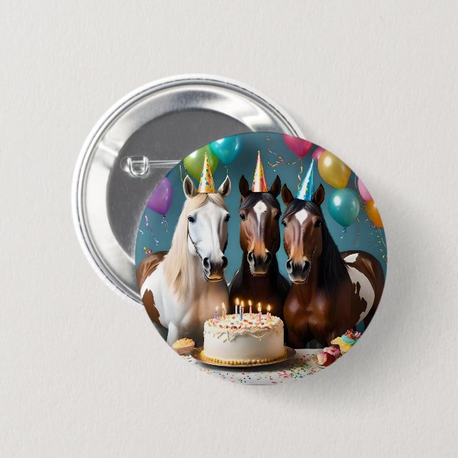 Galloping into Fun: A Horse Birthday Celebration Button (Front & Back)