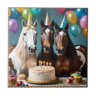 Galloping into Fun: A Horse Birthday Celebration Ceramic Tile