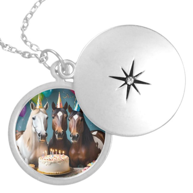 Galloping into Fun: A Horse Birthday Celebration Locket Necklace (Front)