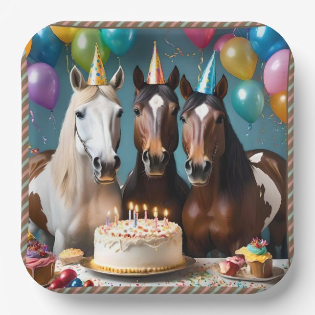 Galloping into Fun: A Horse Birthday Celebration Paper Plates (Front)