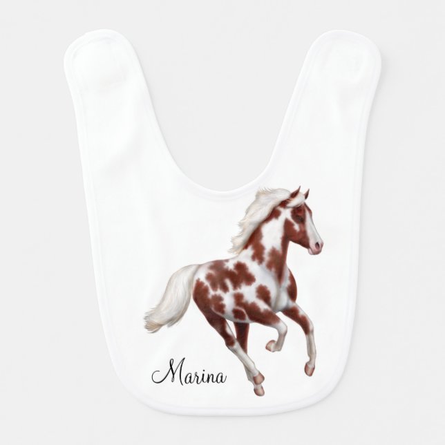 Galloping Paint Horse Customizable Baby Bib (Front)