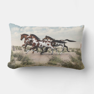 Galloping Paint Horses Lumbar Pillow