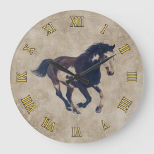 Galloping Pinto American Paint Stallion Horse Large Clock