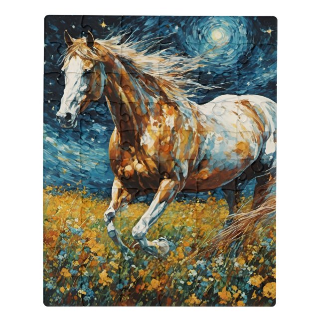Galloping Pinto Stallion Van Gogh Jigsaw Puzzle (Puzzle Vertical)
