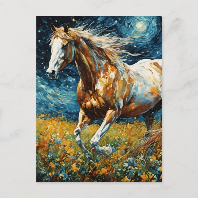 Galloping Pinto Stallion Van Gogh Postcard (Front)